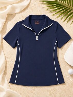 KINONA Navy Quarter Zip Golf Polo Top Medium Italian Fabric